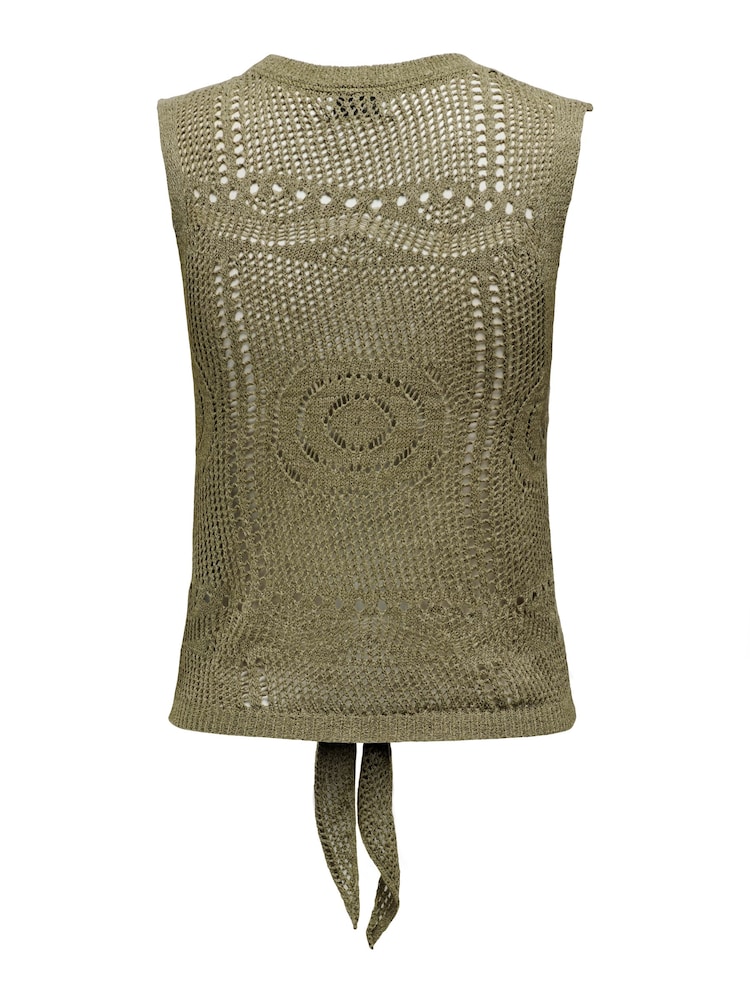 JDY Green Crochet Sleeveless Tie Front Top - Image 6 of 6