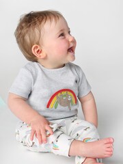 Frugi Grey Marl Rainbow Sloth 2 Part Top And Trousers Outfit - Image 1 of 5