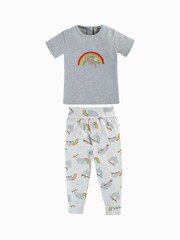 Frugi Grey Marl Rainbow Sloth 2 Part Top And Trousers Outfit - Image 3 of 5