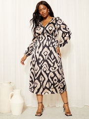 Curves Like These Black/White Printed Midi Dress - Image 1 of 4
