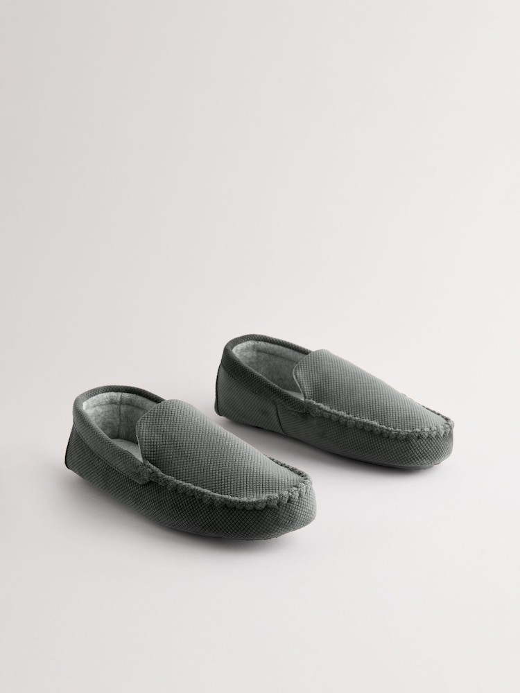 Grey Textured Moccasin Slippers - Image 1 of 5