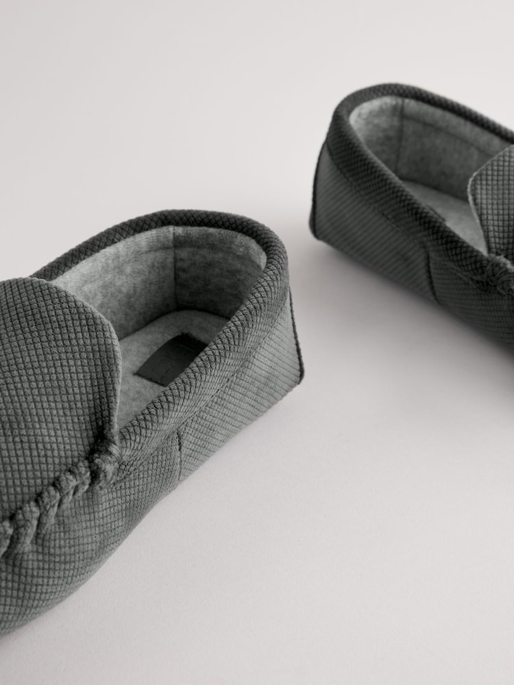 Grey Textured Moccasin Slippers - Image 4 of 5