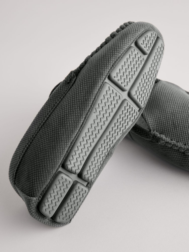 Grey Textured Moccasin Slippers - Image 5 of 5