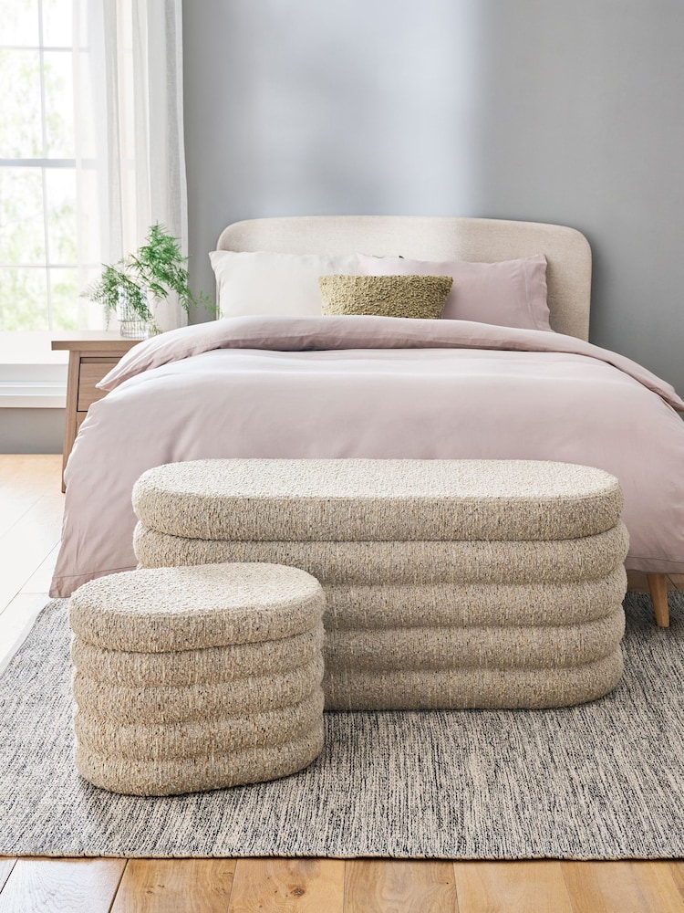 Tweedy Boucle Mink Otis Ottoman And Stool Set - Image 1 of 9