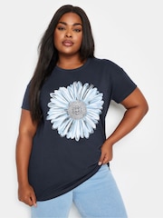 Yours Curve Blue 'West Coast' Slogan T-Shirt - Image 1 of 5
