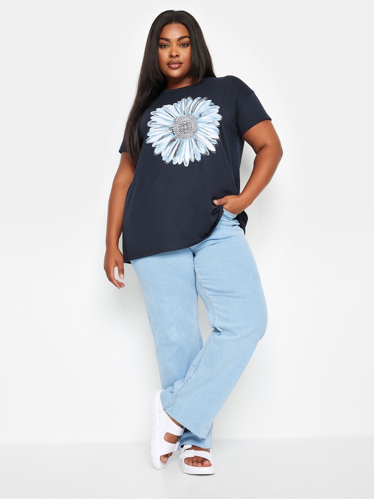 Yours Curve Blue 'West Coast' Slogan T-Shirt - Image 2 of 5