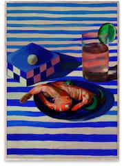 Paper Collective Blue Shrimp & Stripes Framed Wall Art Print in Natural Oak Frame - Image 2 of 3