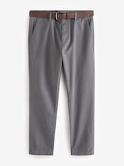 Marineblau/Grau - Slim Fit Printed Belted Soft Touch Chino Trousers 2 Pack - Bild 10 von 13