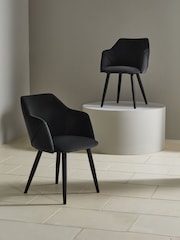 MADE.COM Set of 2 Charcoal Black Lule Arm Dining Chairs - Image 2 of 3