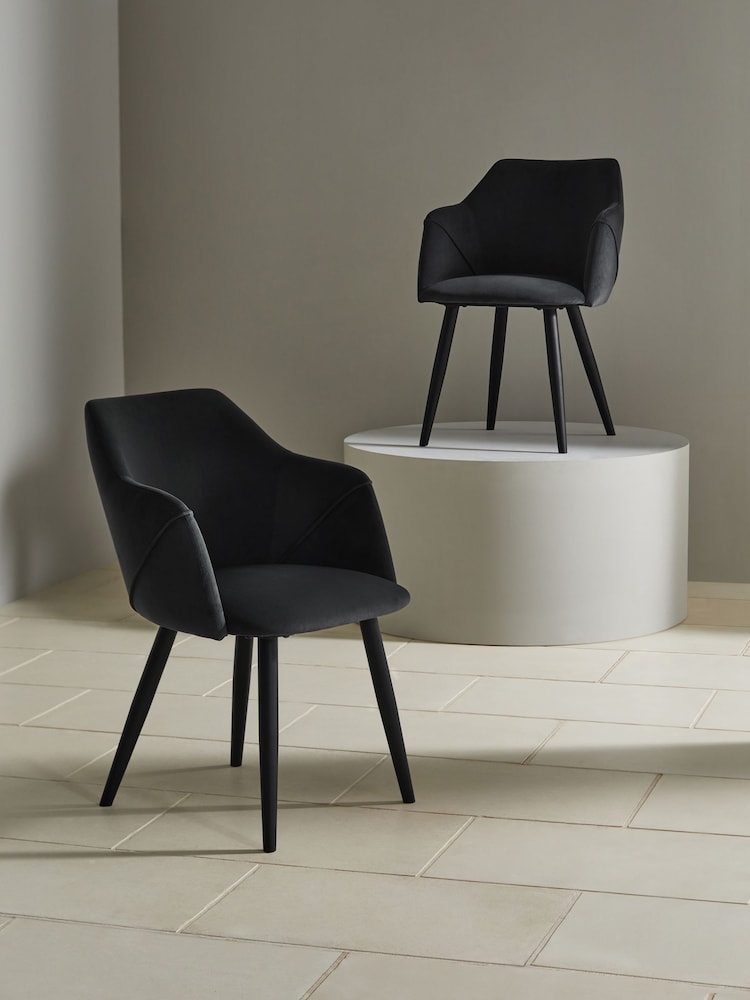 MADE.COM Set of 2 Charcoal Black Lule Arm Dining Chairs - Image 2 of 3