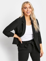 M&Co Black Ruched Sleeve Linen Blazer - Image 1 of 4
