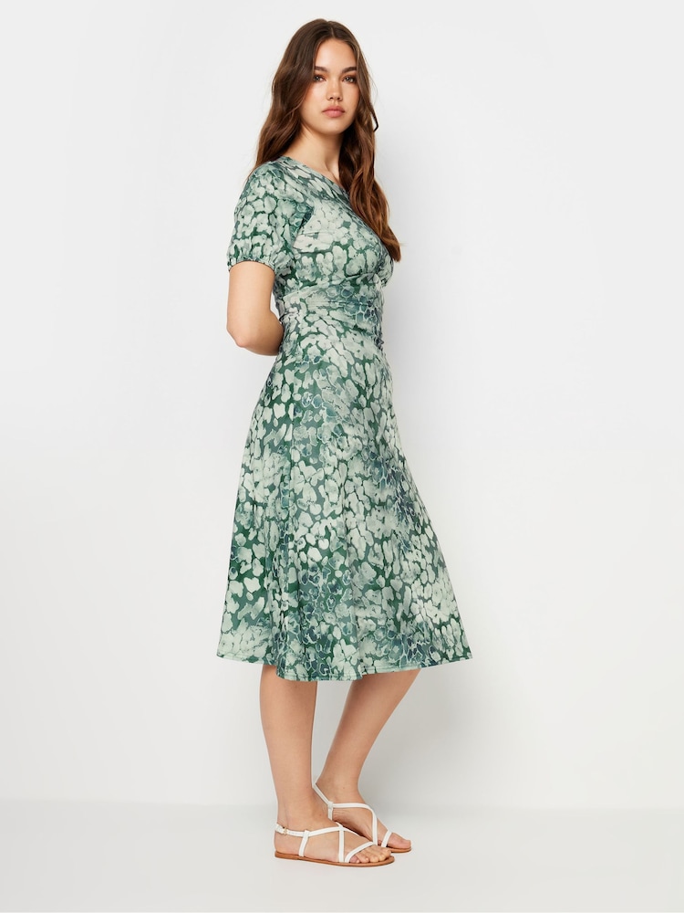 Long Tall Sally Green LTS Tall Sage Green Animal Print Midi Dress - Image 4 of 5
