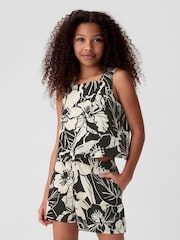 Gap Black/White Floral Linen Cotton Square Neck Tank Top (4-13yrs) - Image 2 of 3