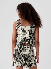 Gap Black/White Floral Linen Cotton Square Neck Tank Top (4-13yrs) - Image 3 of 3