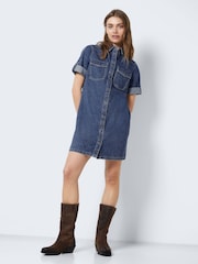 NOISY MAY Blue 100% Cotton Utility Denim Dress - Image 3 of 6