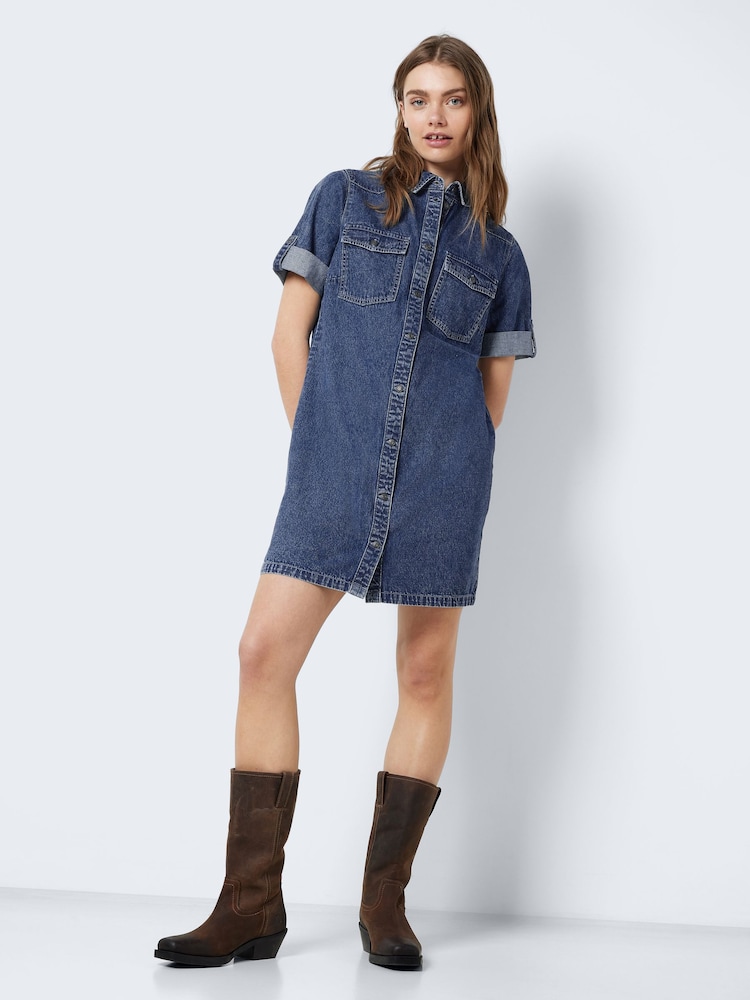 NOISY MAY Blue 100% Cotton Utility Denim Dress - Image 3 of 6