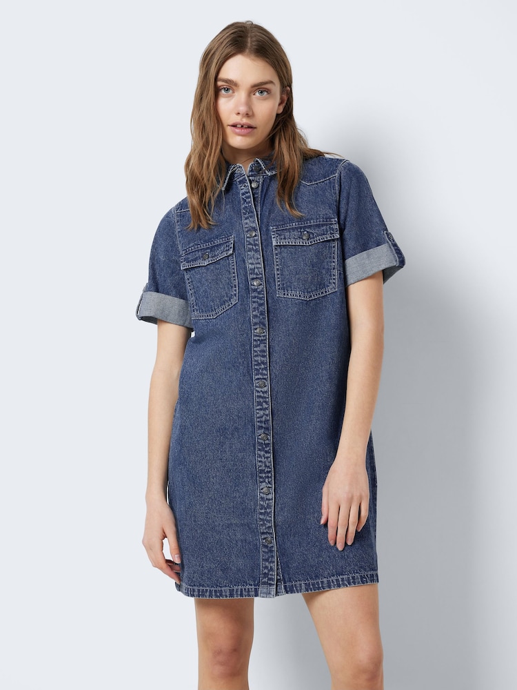 NOISY MAY Blue 100% Cotton Utility Denim Dress - Image 4 of 6