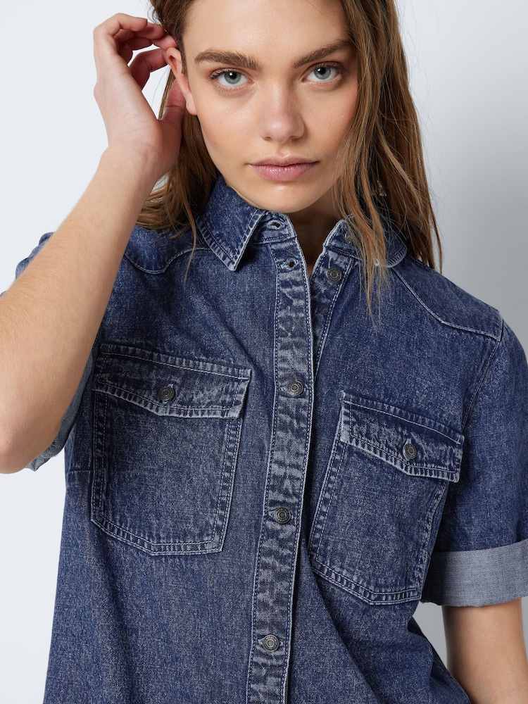 NOISY MAY Blue 100% Cotton Utility Denim Dress - Image 5 of 6