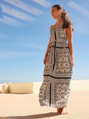 FatFace Maya Black Palace Scarf Maxi Dress - Image 1 of 9