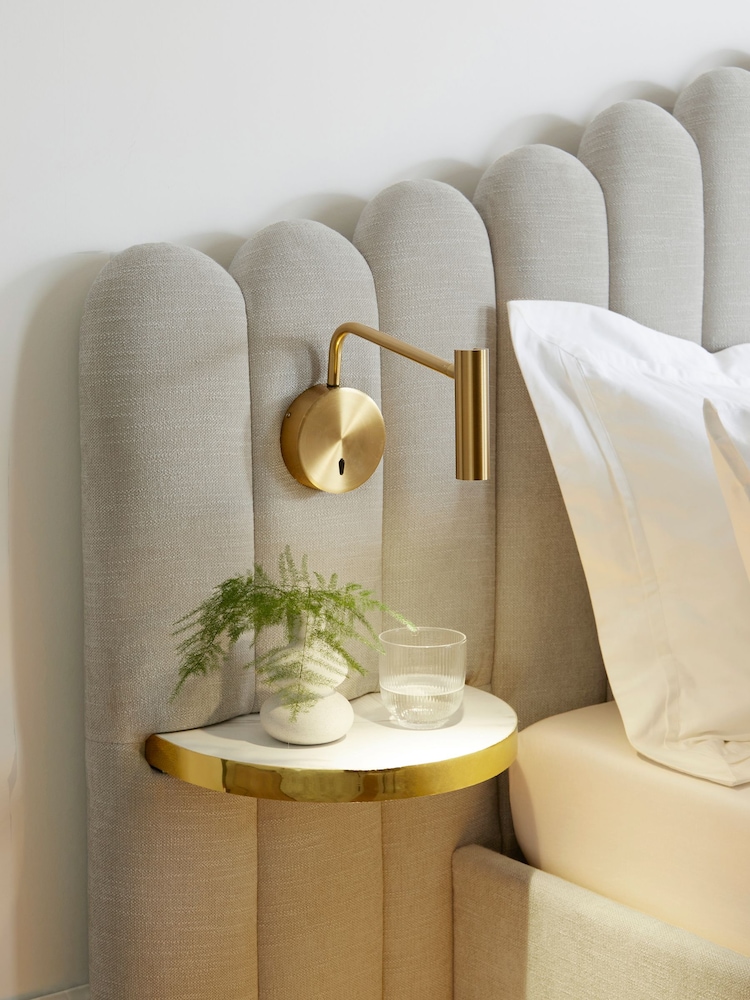Soft Texture Light Grey Adele Upholstered Hotel Bed Frame with Ottoman Storage, Bedside Tables and Lights - Image 4 of 4