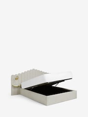 Soft Texture Light Grey Adele Upholstered Hotel Bed Frame with Ottoman Storage, Bedside Tables and Lights - Image 8 of 9