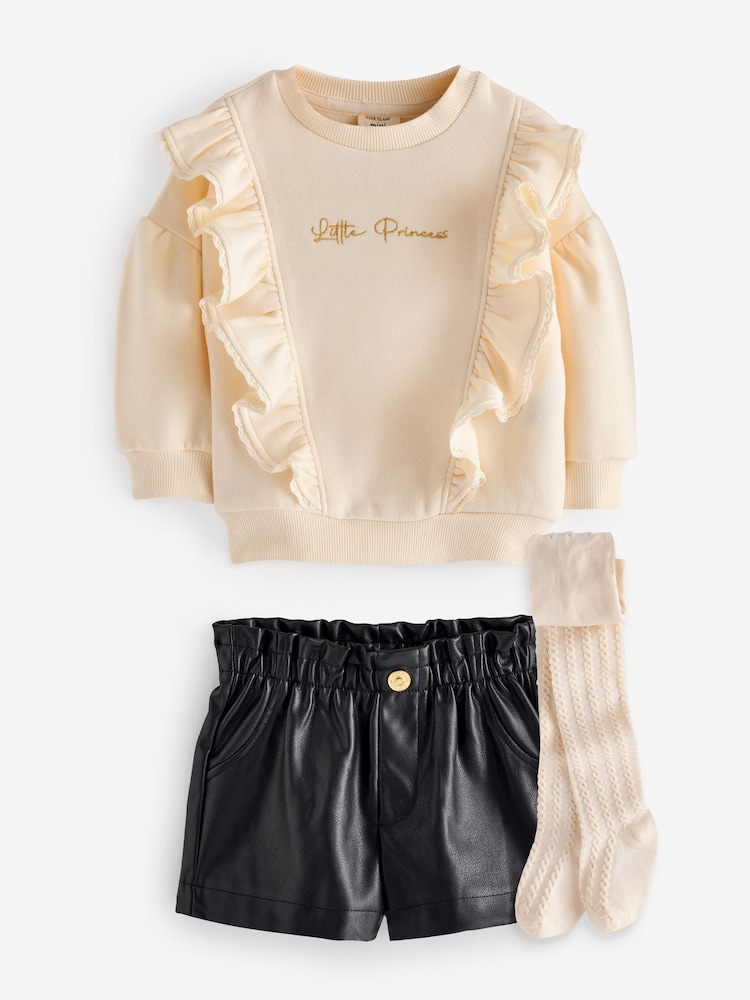 Buy River Island Cream Girls 100% Cotton Frill Sweat and Faux Fur