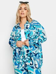 Yours Curve Blue Limited Collection Abstract Print Boyfriend Shirt - Image 3 of 6