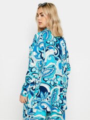 Yours Curve Blue Limited Collection Abstract Print Boyfriend Shirt - Image 5 of 6