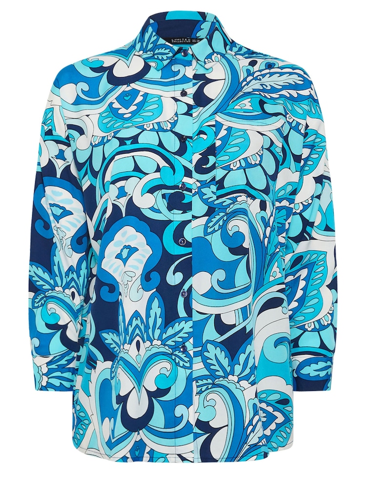Yours Curve Blue Limited Collection Abstract Print Boyfriend Shirt - Image 6 of 6