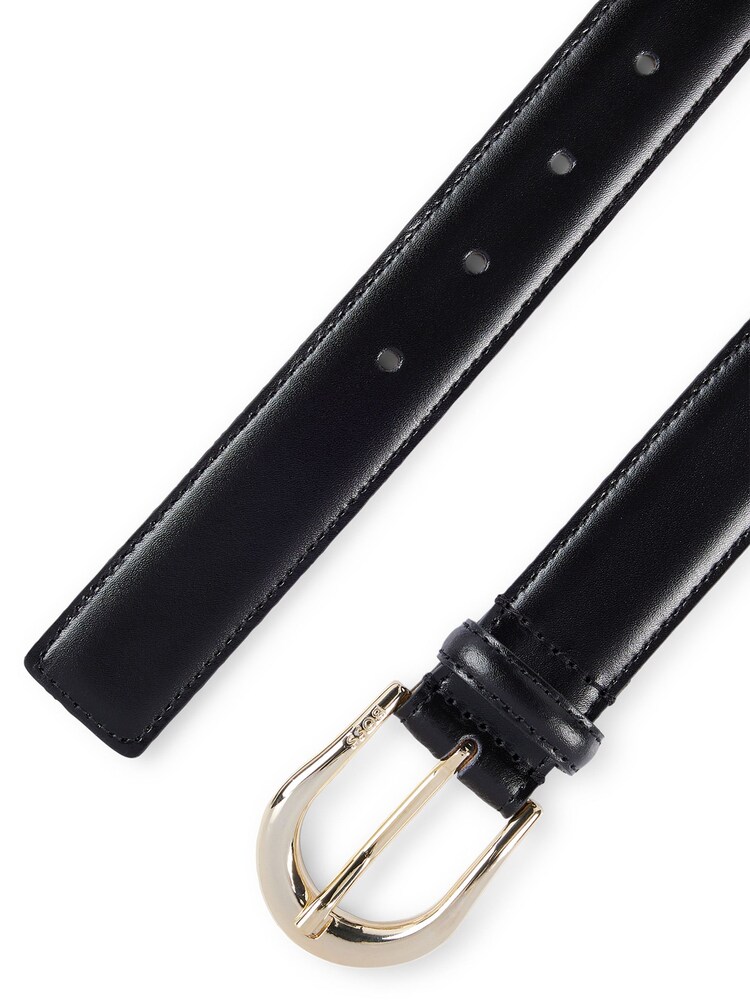 BOSS Black Italian-Leather Belt With Logo-Engraved Buckle - Image 2 of 3