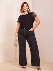 Curves Like These Black Short Sleeve Lace Top - Image 3 of 4