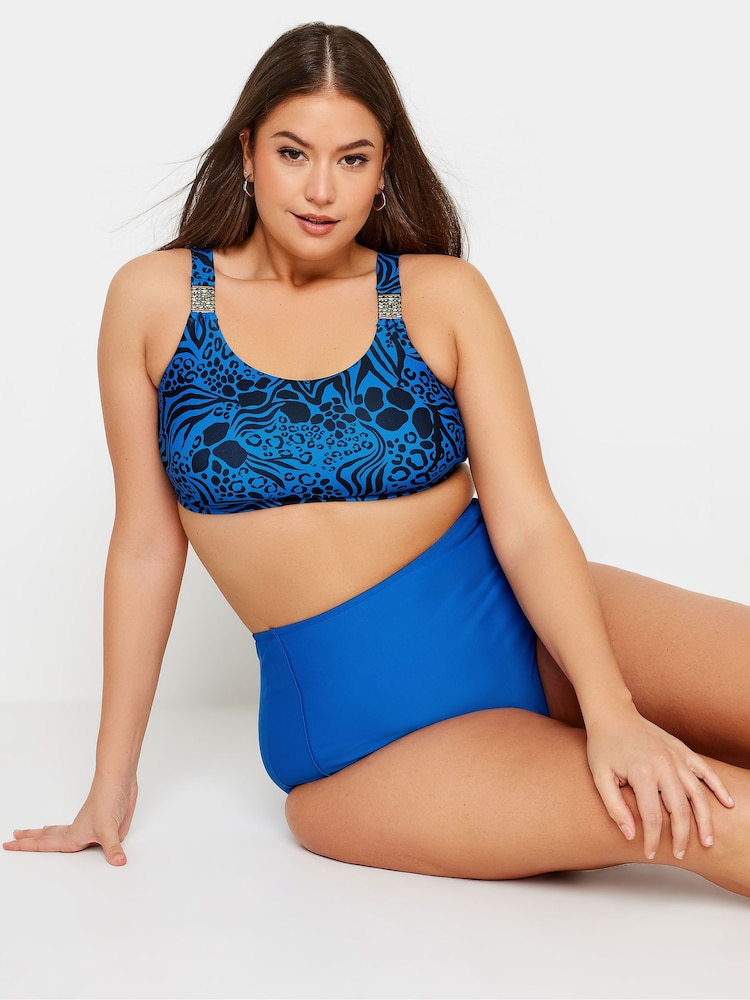 Yours Curve Cobalt Blue Chain Detail Bikini Top - Image 1 of 6