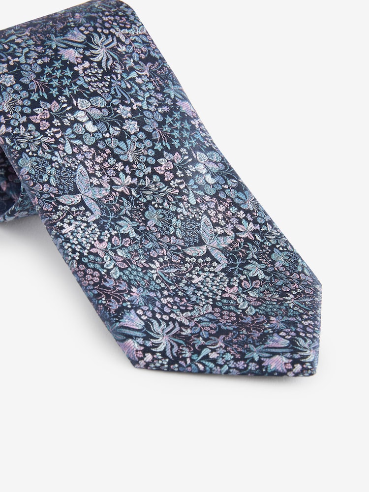 Navy Blue/Purple Floral Pattern Tie - Image 2 of 3