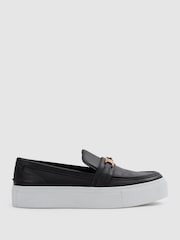 Reiss Black Adelina Leather Loafer Trainers - Image 1 of 5
