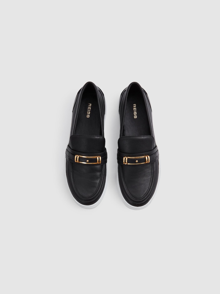 Reiss Black Adelina Leather Loafer Trainers - Image 3 of 5