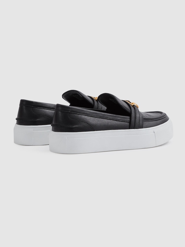 Reiss Black Adelina Leather Loafer Trainers - Image 4 of 5