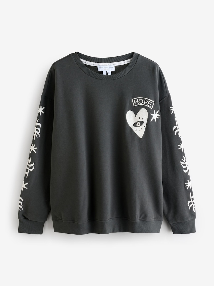 Never Fully Dressed Charcoal Grey Hope Cotton Embroidered Sweatshirt - Image 1 of 2