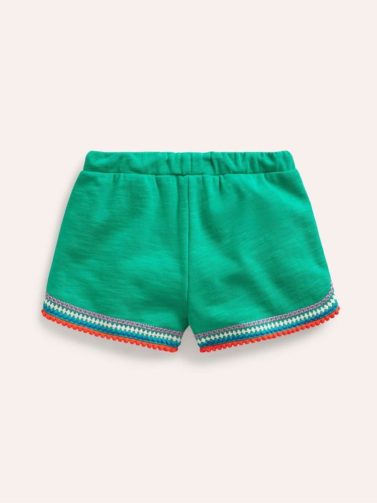 Boden Green 100% Cotton Pom Trim Jersey Shorts - Image 2 of 3 Boden Green 100% Cotton Pom Trim Jersey Shorts - Image 2 of 3