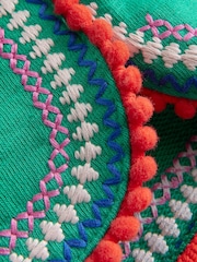 Boden Green 100% Cotton Pom Trim Jersey Shorts - Image 3 of 3