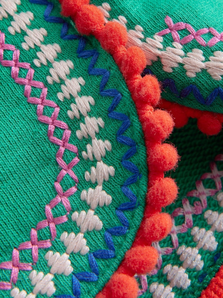 Boden Green 100% Cotton Pom Trim Jersey Shorts - Image 3 of 3