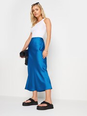 PixieGirl Petite Blue Satin Midaxi Skirt - Image 3 of 6