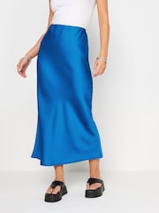 PixieGirl Petite Blue Satin Midaxi Skirt - Image 4 of 6