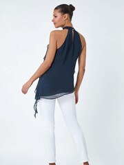 Roman Blue Halterneck Asymmetric Frill Detail Top - Image 3 of 5