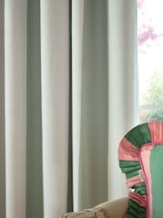 Cath Kidston Sage Hand Painted Stripe Blackout Eyelet Curtains - Image 2 of 2