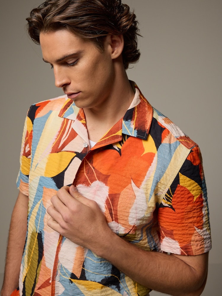 Multicolour Floral Print Textured Short Sleeve Shirt - Image 1 of 8