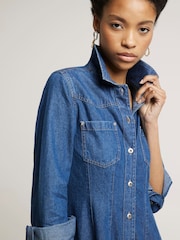 River Island Blue Denim Fitted Midi Shirt Dress - Image 3 of 6