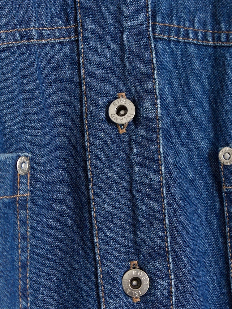 River Island Blue Denim Fitted Midi Shirt Dress - Image 6 of 6