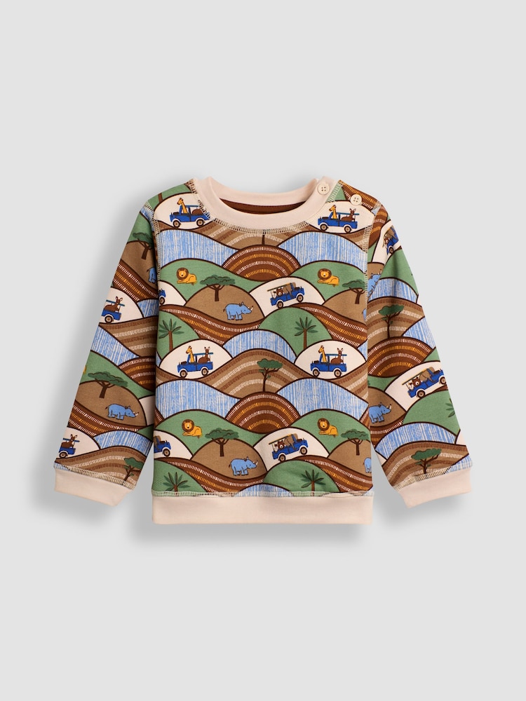 JoJo Maman Bébé Stone Safari Scene Print Sweatshirt - Image 1 of 5 JoJo Maman Bébé Stone Safari Scene Print Sweatshirt - Image 1 of 5
