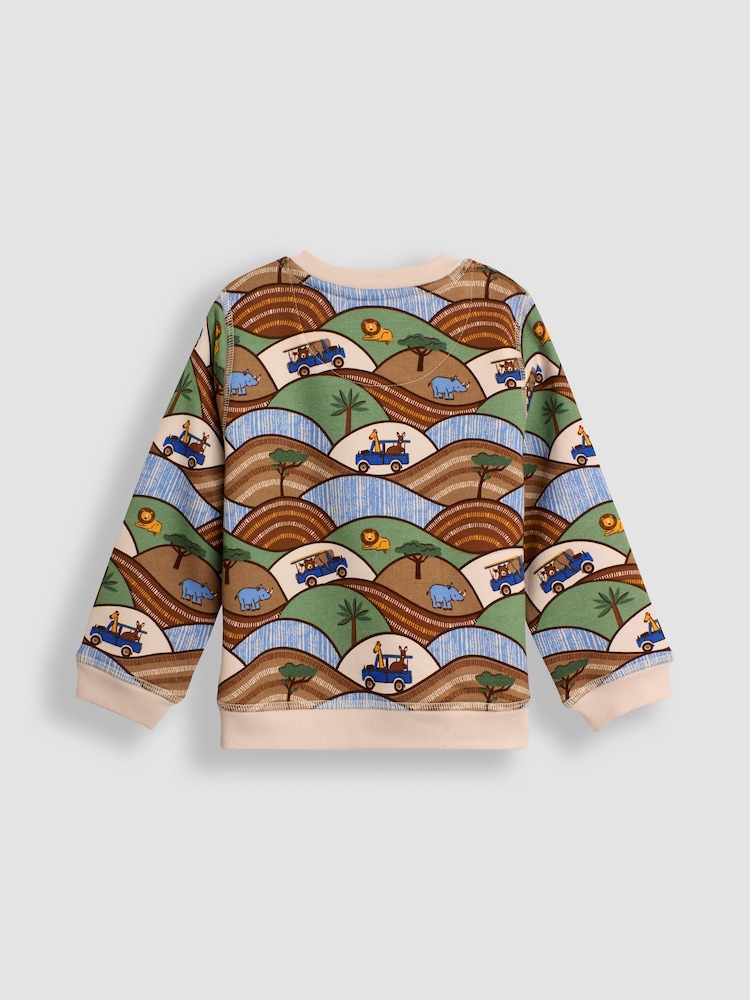 JoJo Maman Bébé Stone Safari Scene Print Sweatshirt - Image 2 of 5 JoJo Maman Bébé Stone Safari Scene Print Sweatshirt - Image 2 of 5