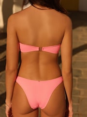 Coral Pink Rib Shaping Padded Wired Bandeau Bikini Top - Image 3 of 4